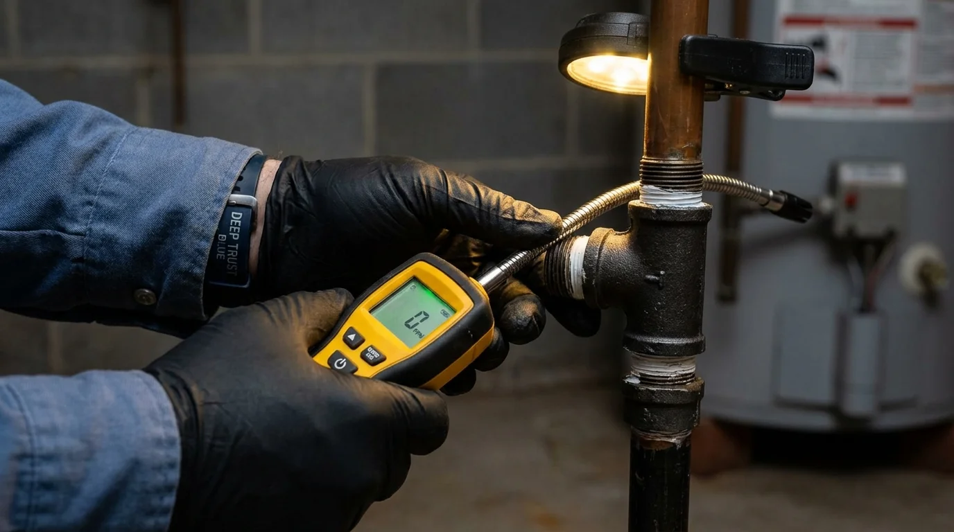 Gas leak detection with electronic sniffer by Johns Plumbing LLC in Heavener