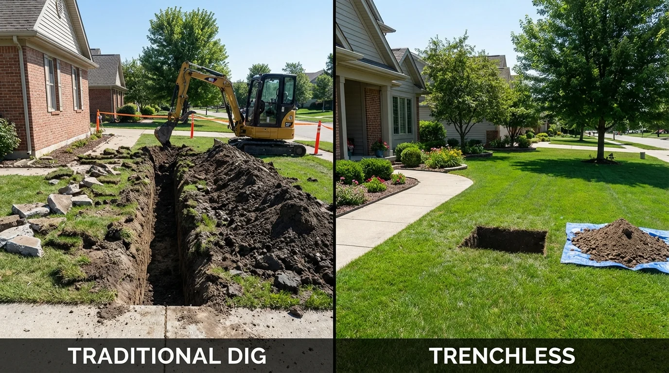 Trenchless sewer repair with minimal yard damage versus traditional excavation in Heavener, OK